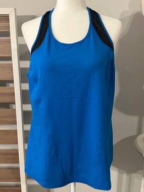 LIVI Bright Blue Athletic Tank Top with Black Mesh Trim